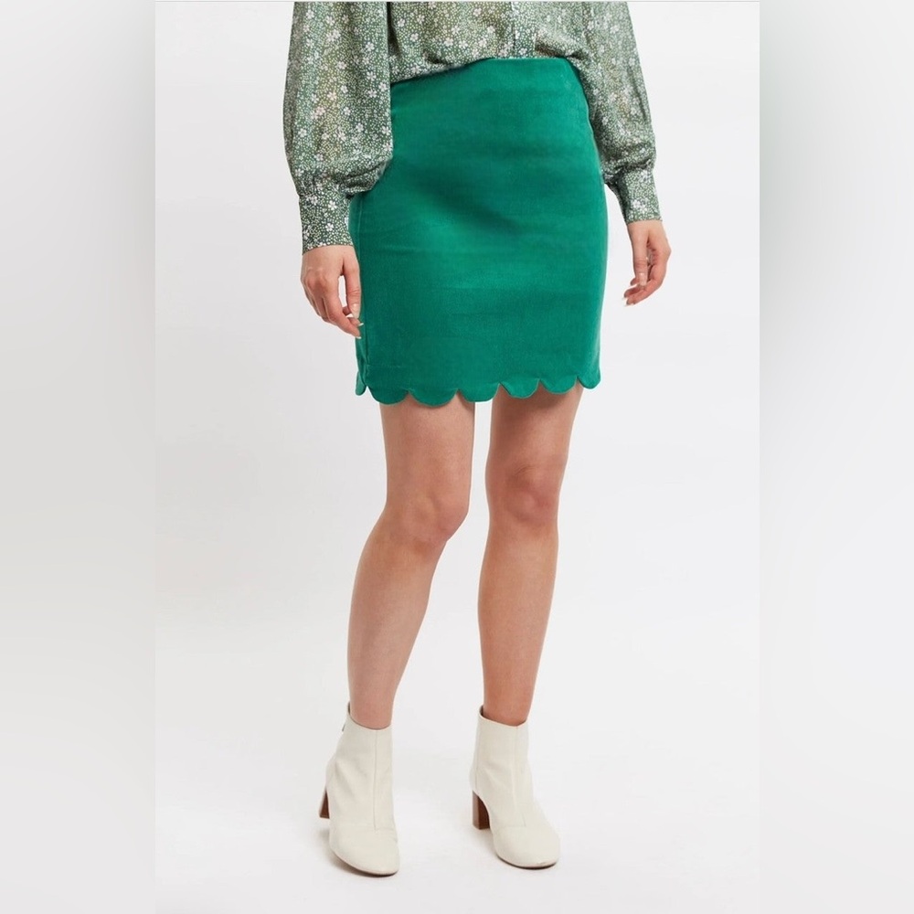 Louche Alicja Baby Cord Scalloped Hem Mini Skirt - Green Womens 6